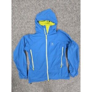 HAGLOFS Fjell Climatic Jacket Men's LARGE Blue Thin Stretch Hooded Full Zip